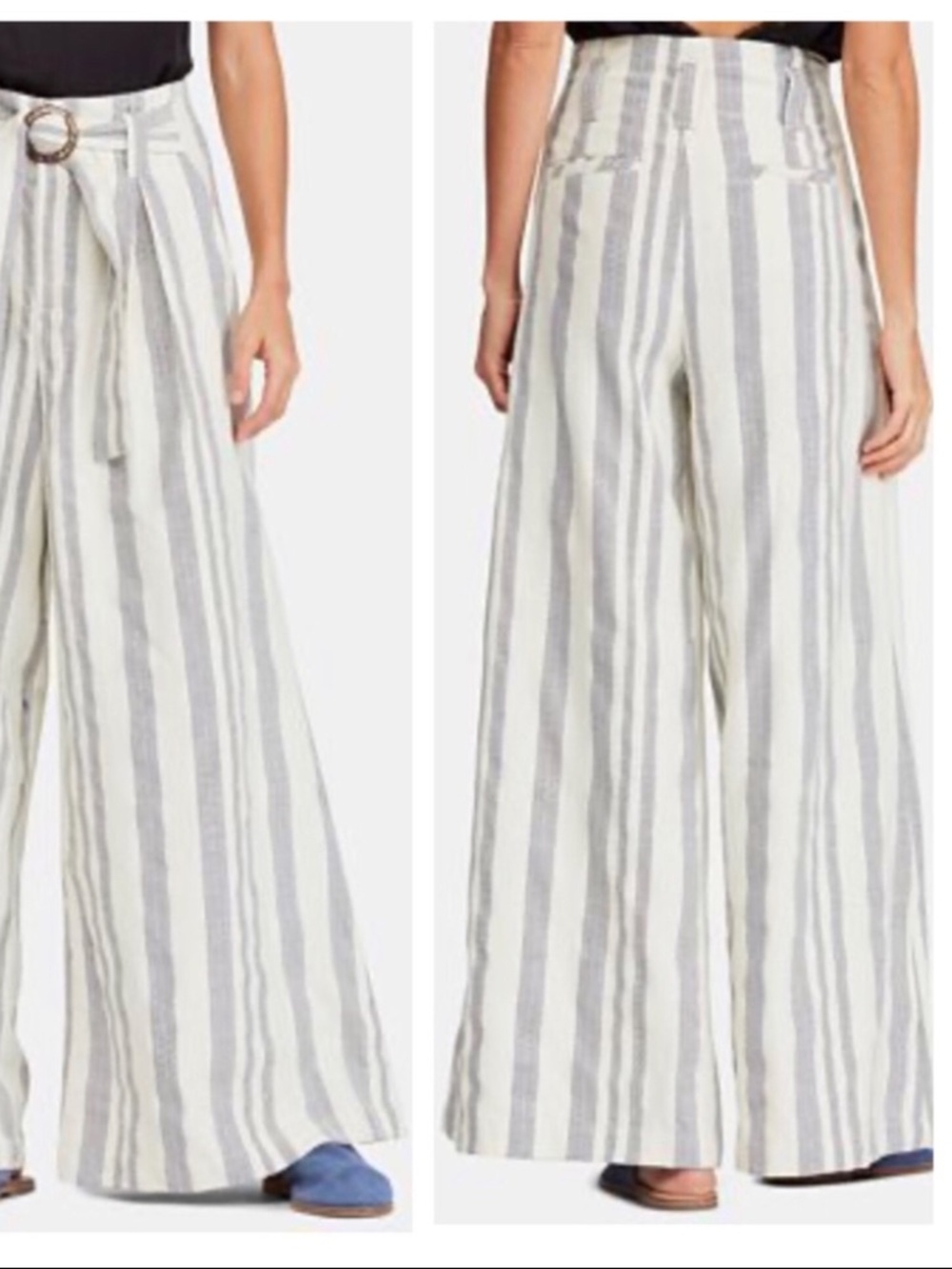 Free People Wide-Leg Striped Pants 0280 - Picture 2 of 7